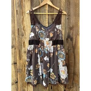 Free People Size 8 Floral Damask Boho Fairy Tulle Hem Lace Strap Dress